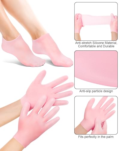 Pink Silicone Moisturizing Socks & Gloves Set for Foot & Hand Care, Reusable Spa Pedicure