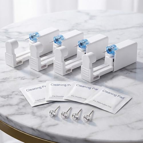 Nunpag Silver Disposable Ear Piercing Kit with 4 Cubic Zirconia Studs & Gun Set