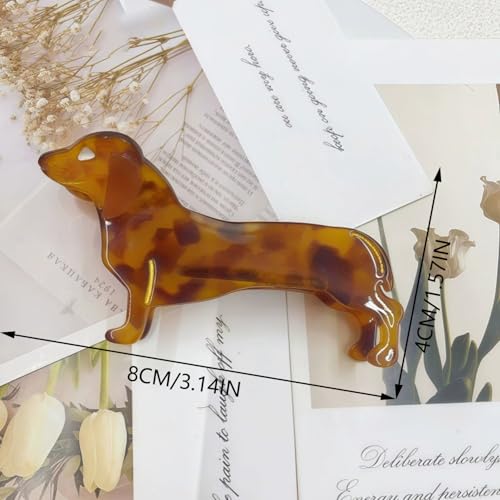 FRUZJAY Brown Dachshund Puppy Hair Claw Clips for Women - Strong Hold Pet Hair Accessories