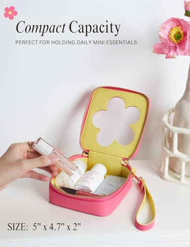 Popvibe Mini Clear Makeup Bag - Hot Pink & Yellow Flower Cosmetic Pouch