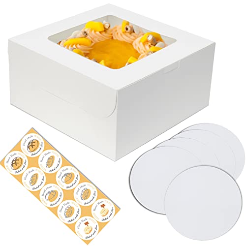 5 Sets of 10x10x5 Inch Cake Boxes with Boards & Stickers