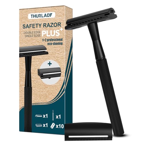 THURLADY Safety Razor - Matte Black Metal Reusable Razor with 10 Blades