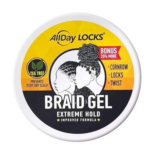 AllDay Locks Braid Gel Extreme Hold - Braiding Gel for Cornrows, Locks and Twisting, Moisturizing Edge Control for Women and Men, Natural Formula - 5 Oz
