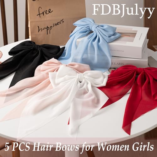 Big Bow Hair Clips for Women & Girls - Non-Slip Claw Clips (5 PCS)