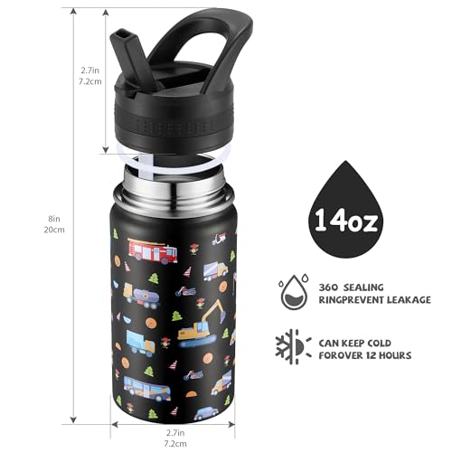 COKTIK 14 Oz Kids Insulated Water Bottle with Leak-Proof Straw - BPA-Free Stainless Steel, Ideal for School & Outdoor Use