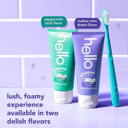 Hello Whipped Mellow Mint Dream & Peppermint Stick Toothpaste Pack - 2 x 4.0 oz Fluoride Foam Toothpaste