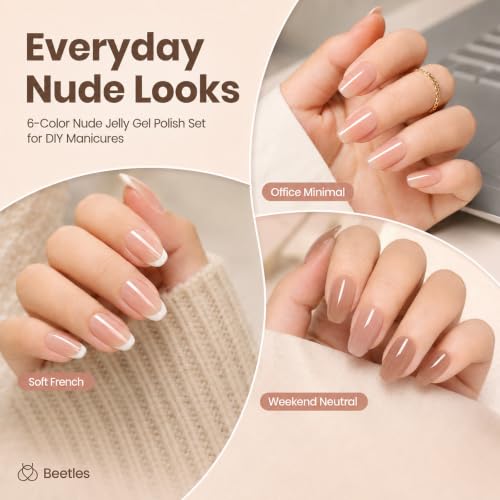 Beetles Nude Gel Nail Polish Set - 6 Sheer Colors for Manicure