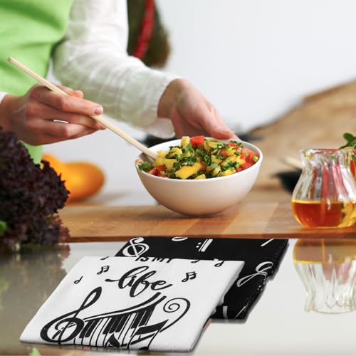6 Pack Absorbent Music Note Kitchen Towels - Microfiber Hand Cloths