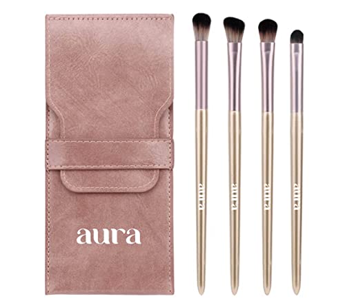Aura 4-Piece Professional Synthetic Eyeshadow Brush Set with Case
