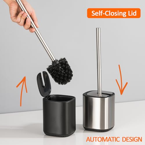 Stainless Steel Toilet Brush and Holder Set with No-Touch Design