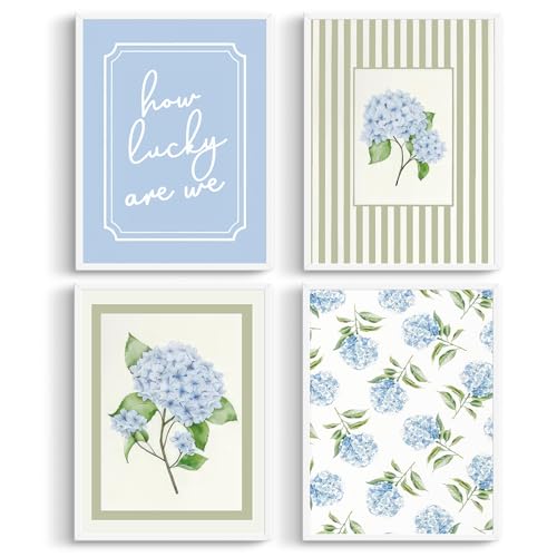 Blue Hydrangea Wall Art Set - Unframed Floral Prints 8x10"