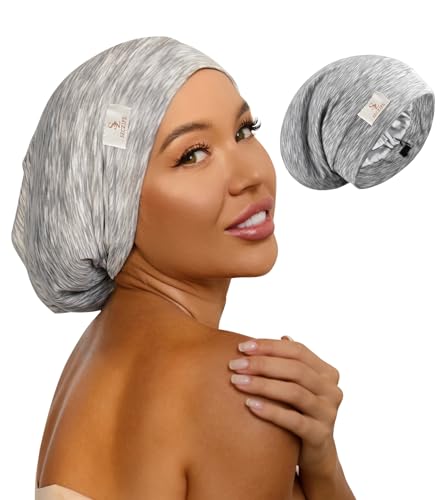 SECZIPE Gray 100% Mulberry Silk Bonnet for Curly Hair & Braids