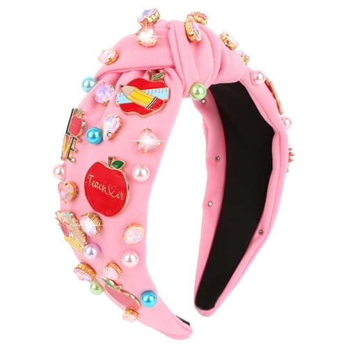 Pink Knotted Headband for Women & Girls with Beaded Charms – Cute Hair Accessories