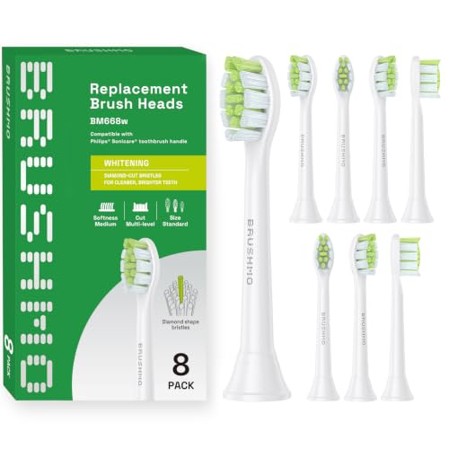 Brushmo White Diamond-Shape Toothbrush Replacement Heads, 8 Pack, Compatible with Philips Sonicare, Medium Firm Bristles