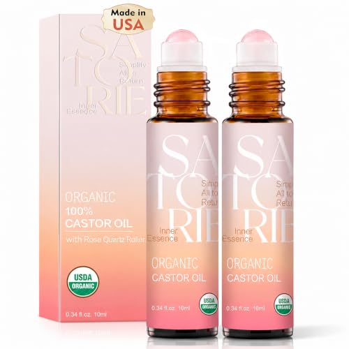 Satorie Organic Castor Oil Roll-On with Rose Quartz Roller, 2-Pack