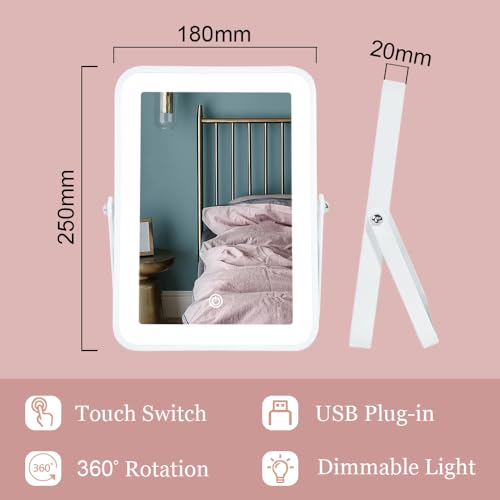 YEKKOPT Rechargeable LED Vanity Mirror, 3-Color Dimmable Makeup Mirror
