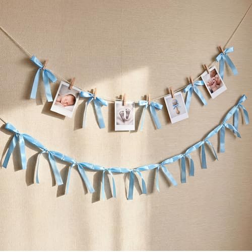 Blue Bow Baby Shower Decoration Kit with DIY Clothesline & Bows