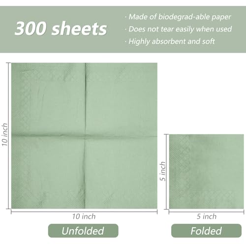 Sage Green Cocktail Napkins, 300 Count 2-Ply Disposable Napkins