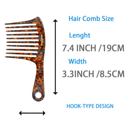 Large Tortoise Wide Tooth Comb for Curly Hair - 7.4 Inch Detangler