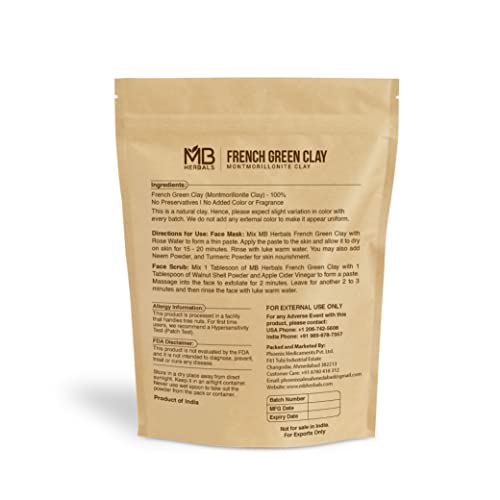 MB Herbals French Green Clay 100g - 100% Pure Detoxifying Clay for Oily Skin