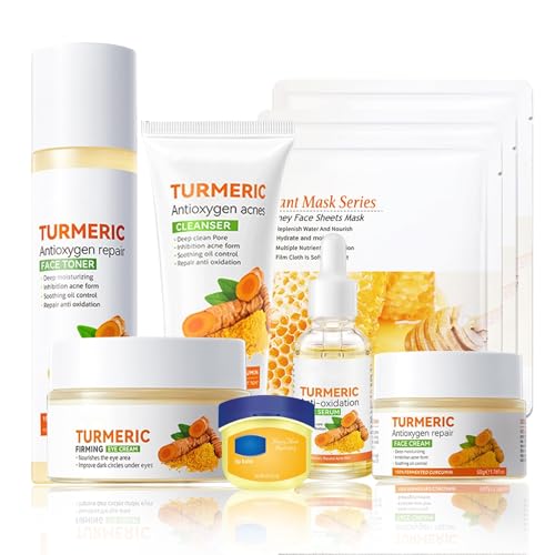 9-Piece Turmeric Skincare Set - Hydrating Cleanser, Serum & Face Masks