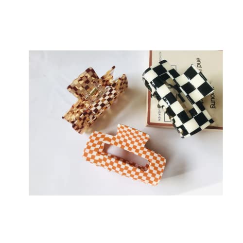 Checkered Hair Claw Clips for Women - Retro Rectangle Design (3PCs)