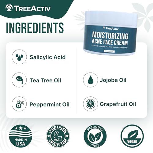TreeActiv Acne Cream with 2% Salicylic Acid, Oil-Control Face Moisturizer
