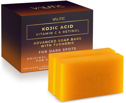 VALITIC Kojic Acid Soap Bars with Vitamin C & Retinol - 2 Pack for Dark Spots