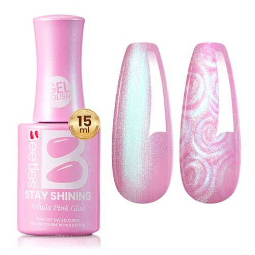 Beetles Nebula Pink Glow Gel Nail Polish 15ml - Iridescent Thread Effect