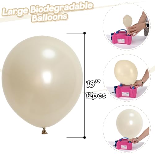 18-Inch Pearl White Sand Balloons - 12 PCS Extra Large Latex for Weddings & Parties