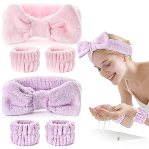 Dorbetar 6-Pack Plush Headband and Wristband Set for Skincare