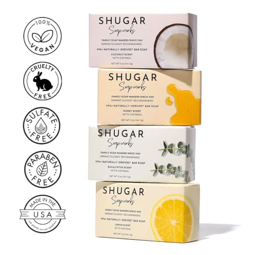 Shugar Soapworks Oatmeal & Lemon Verbena Beauty Bar Soap - 5 oz Vegan Exfoliating Cleanser