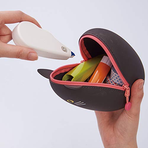Large Gray Cat Zipper Egg Pouch - Silicone Travel Organizer 3.8 x 4.7 inches