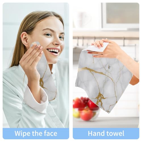 WELLDAY White Gold Marble 12x12 Washcloths, 2-Pack Cotton Face Towels