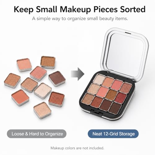 Magnetic Empty Makeup Palette Set - 2 Pack, 12 Grids for Eyeshadow, Blush & Lipstick, Travel Cosmetic Organizer