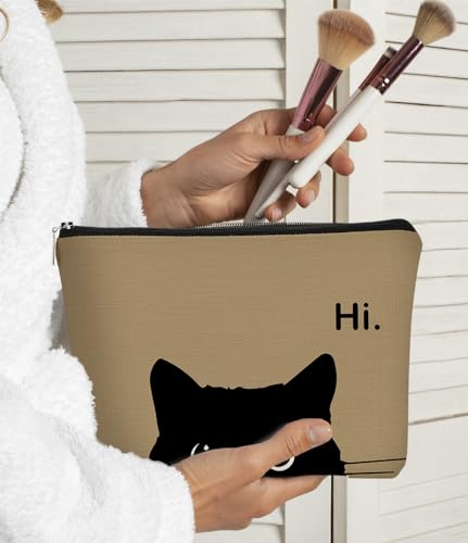 Black Cat Makeup Bag - Cute Linen Cosmetic Pouch for Travel & Gifts