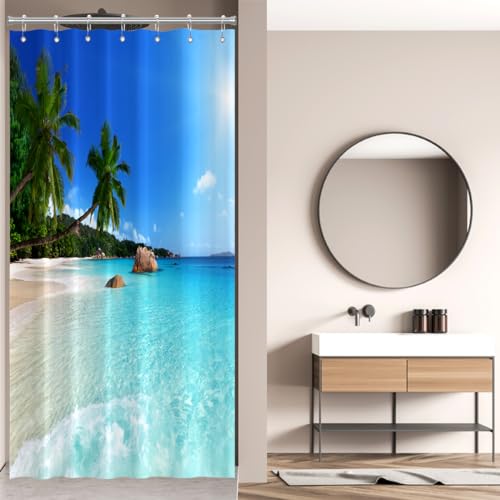 Ocean Beach Shower Curtain - Blue Sky Tropical Design 36x72