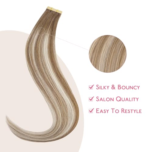 WENNALIFE Tape In Hair Extensions Human Hair Balayage Blonde 12 Inch 20g