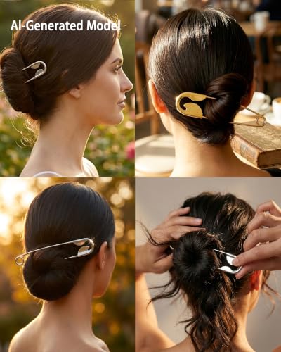 3 Pack Safety Pin Hair Clips for Women - Gold, Silver, Red Fashion Accessories