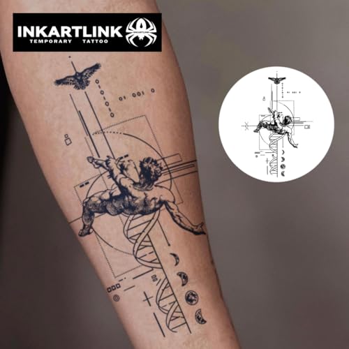 INKARTLINK Semi Permanent Tattoo Sheets - Modern Men Descending Angel Design, Waterproof & Long-Lasting, 2 Sheets