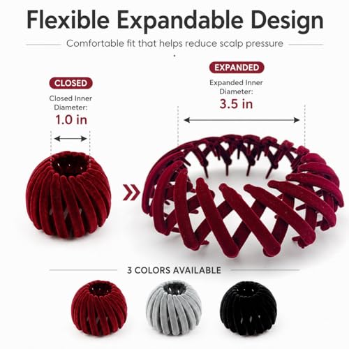 3PCS Expandable Hair Clips for Women - Flexible Ponytail Holders