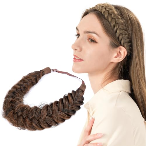 BOBIYA Auburn Synthetic Braided Headband Wide 2 Strands Chunky Hair Braid for Women & Girls