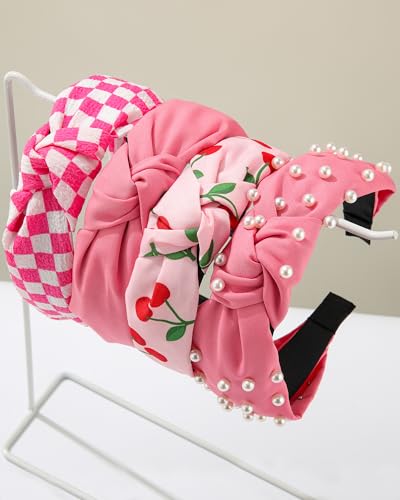 AWAYTR Wide Knotted Headbands for Women - 4 Piece Fabric Hair Accessory Set