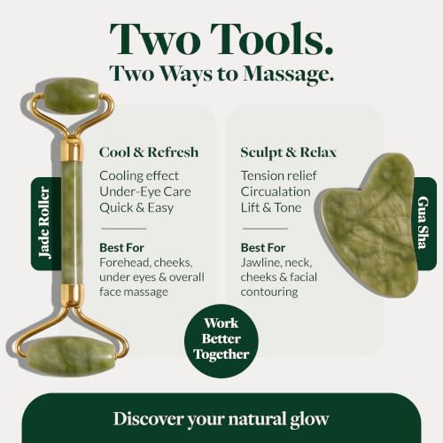 R.E.M Spring Jade Roller & Gua Sha Set for Face, Anti-Aging, Puffiness & Wrinkles