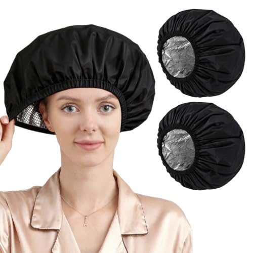 YIZIJIZI Black 2 Pack Hair Heat Cap for Deep Conditioning, Thermal Cap