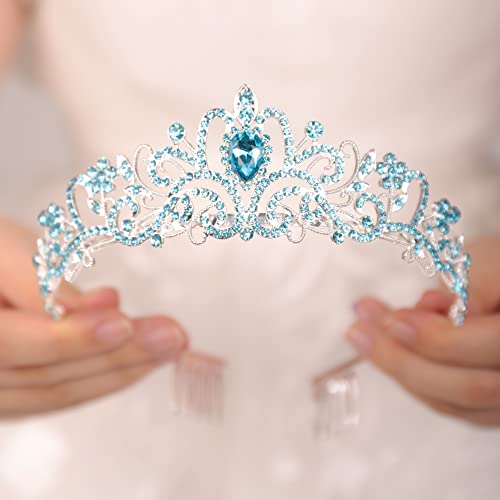 JWICOS Light Blue Crystal Headband for Women Brides Prom Wedding Elegant Hair Accessory - Variation 06