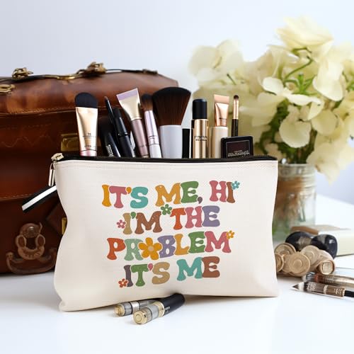 It's Me Hi I'm The Problem Cosmetic Bag for Women Travel Makeup Bag - Beige - Jepuyaya