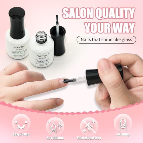GAWRJ Gel Base and Top Coat Set - No Wipe, 15ml Each, Long Lasting