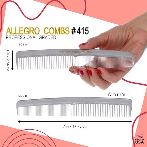 Allegro Combs #415 Gray 7-Inch Barber & Hair Styling Comb Set for Men & Women