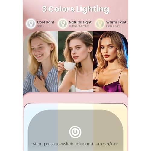Compact Mirror, Rechargeable 30X Magnifying Mirror with 3 Lighting Modes & Dimmable Brightness, Portable Travel Makeup Mirror with Light, Essentials for Travel, Pocket, Purse Pink